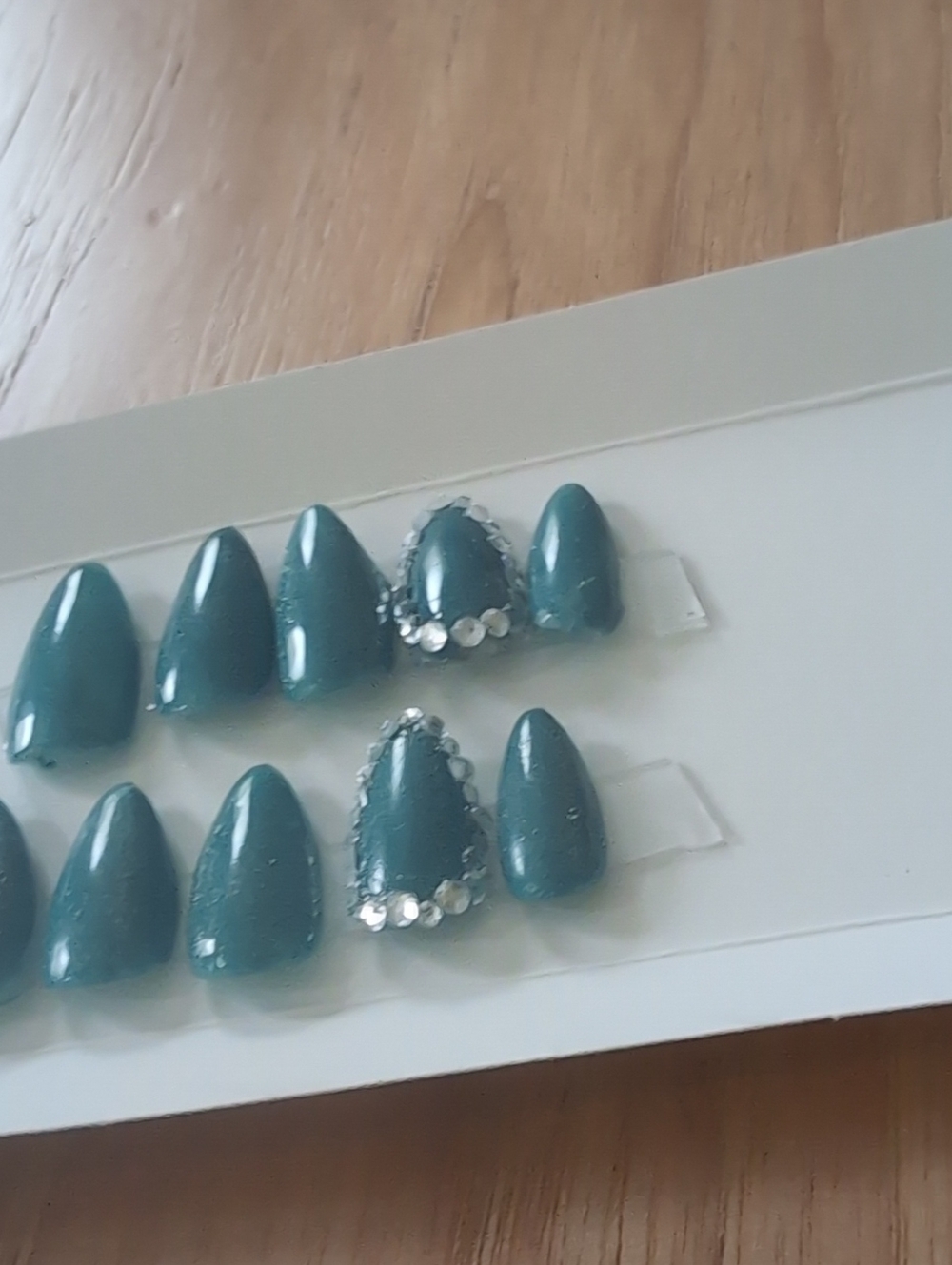 Teal Crystal Accent Press-On Nails By